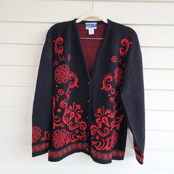 Pendleton Sweaters - Vintage 90s Pendleton 100% Virgin Wool red and black Cardigan sweater USA